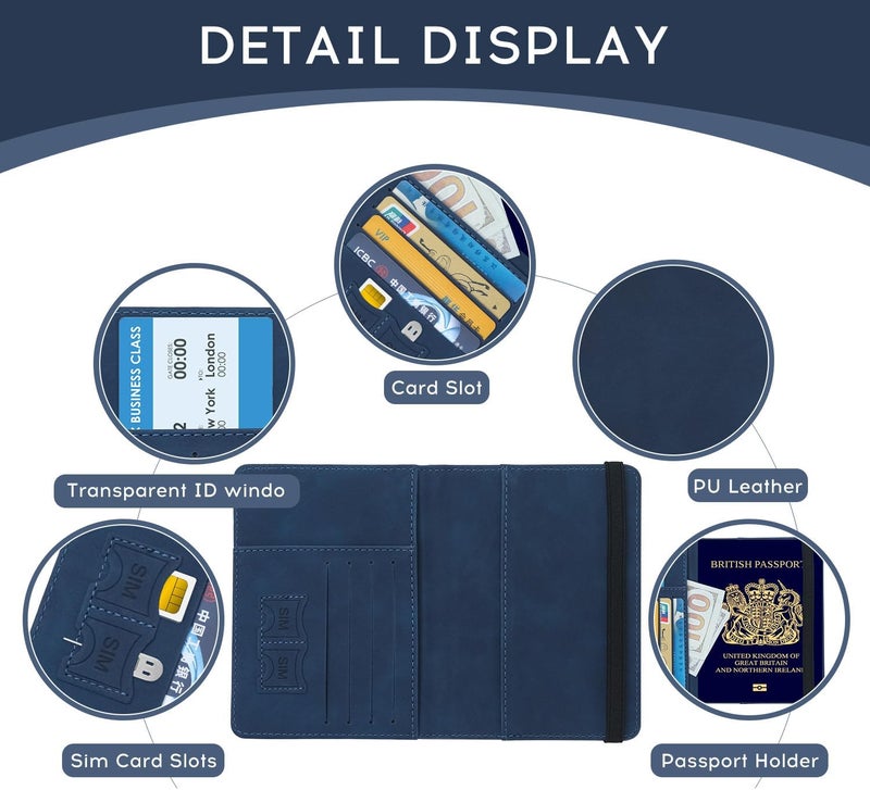 ILIYAH Passport Cover - RFID-Blocking Travel Wallet - Navy - Unisex Adults - Image 4